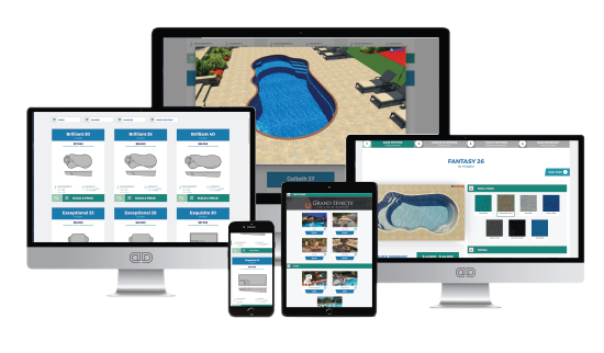 Splashdown pool dealer website mockups on desktop and mobile